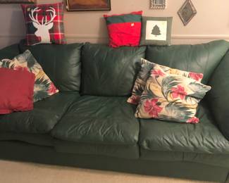 PRE SALE—AVAILABLE NOW. GREEN ITALIAN LEATHER 3 SEATED COUCH. GOOD TO VERY GOOD CONDITION. NO NOTED TEARS OR BLEMISHES. COMFORTABLE. $400.00