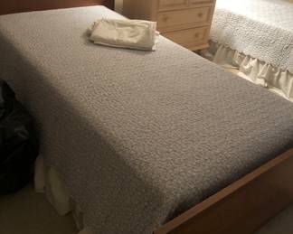 PRE SALE. AVAILABLE FOR SALE RIGHT NOW.. TWO MCM bed frame, head and foot boards, mattress and box spring. Will sell as a pair or separately. Mattresses have hardly been used. Sturdy and priced to sell. $100.00 each.
