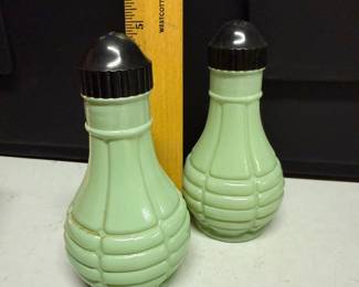 Hazel Atlas Green Salt and Pepper Shakers $8.00