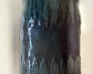 7" Signed Pottery Vase Blue $8.00