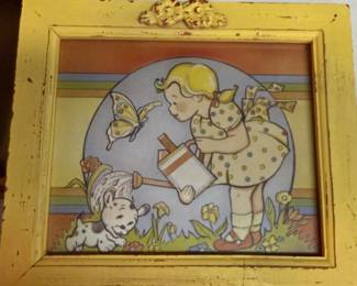 Print Framed Girl with Dog $8.00