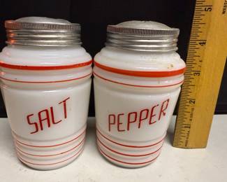 Hazel Atlas Red and White Salt and Pepper Shakers $25.00