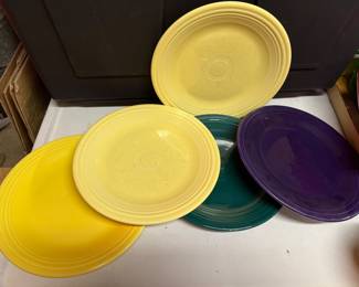 5 Fiesta Plates $20.00 (the light yellow ones show flatware marks)