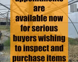 Greenhouse Farm Liquidation in Beasley Tx includes many supplies and systems. Pre-sale appointments are now available for serious buyers wishing to inspect and purchase items in advance.