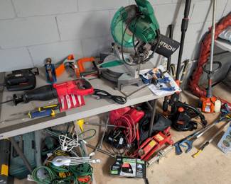 Hitachi saw, Craftsman saw, leaf blower, pole pruner, trimmer