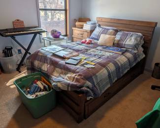 full size bed with twin trundle, keyboard, crafts