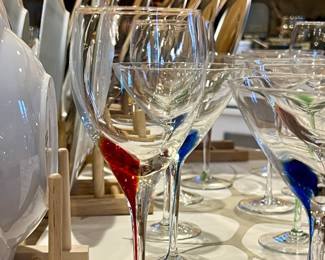 Hand blown Teardrop filament wine glasses - red, blue, green & purple - Wine, Martini, & Champagne glasses