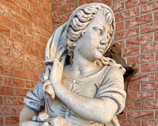 1 of 2 Concrete statues - Woman Winter season - figure is approx. 5' and base is  approx. 30"