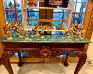 1 of 2 Matching console tables w/ green marble tops