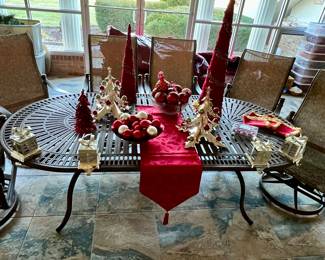 Patio table w/6 swivel chairs, umbrella and stand