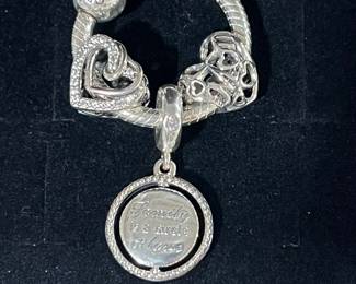 Sterling Pandora necklace charm holder - Family love charms - 2 hearts and one large charm... see the next 2 pictures