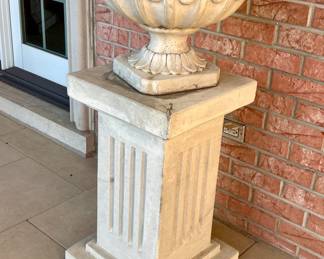 1 of 2 Matching Concrete planters with base - planter is approx. 15"  - base is approx. 28" 