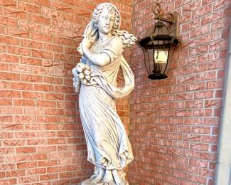 1 of 2 Concrete statues - Woman Winter season - figure is approx. 5' and base is  approx. 30"