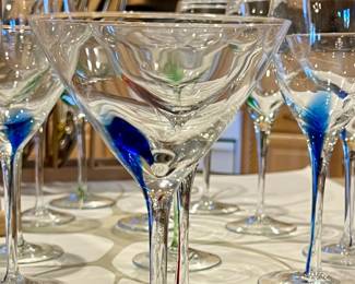 Hand blown Teardrop filament wine glasses - red, blue, green & purple - Wine, Martini, & Champagne glasses