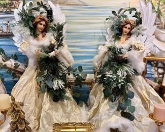 Beautiful White Christmas Angels - 34" tall
