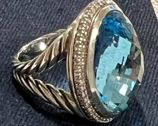 David Yurman - Sterling, Diamonds & Albion Blue Topaz ring