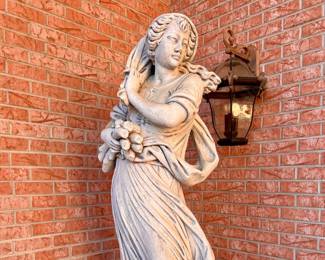 1 of 2 Concrete statues - Woman Winter season - figure is approx. 5' and base is  approx. 30"