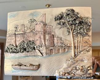 Vtg. Italian ARG Sterling silver 3D Castle by the Water plaque/sculpture by Creazioni Artistiche 