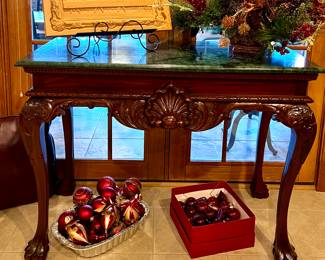 1 of 2 Matching console tables w/ green marble tops