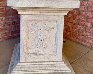 1 of 2 Concrete statues - Woman Winter season - figure is approx. 5' and base is  approx. 30"