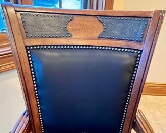 16 Leather and wood chairs,  can be sold separately - 2 arm chairs, 14 side chairs 