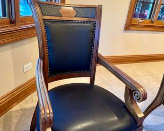 16 Leather and wood chairs,  can be sold separately - 2 arm chairs, 14 side chairs 