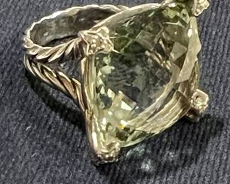 David Yurman - Sterling, Diamonds & Prestolite/green Amethyst ring