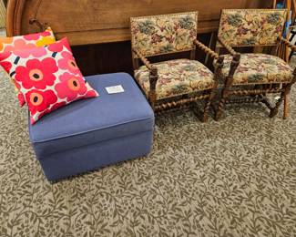Marimekko pillow set, ottoman. Chairs
