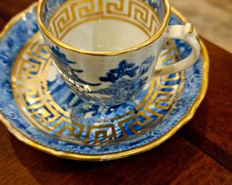 1805 Staffordshire single tea cup and saucer. Early blue willow prototype. Rare.