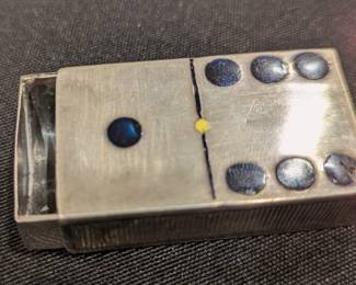 19th c. Sterling match box holder. Shape of domino piece
