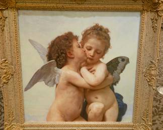 "The first kiss" by Bouguereau, museum quality reproduction painted, victorian era. Sweet Angels kissing, beautifully framed
