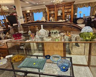 Various colored glass objects for decor