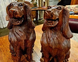 large Carved Wood Dogs.  Mahogony
