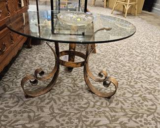 Beautiful glass table w heavy gilt legs