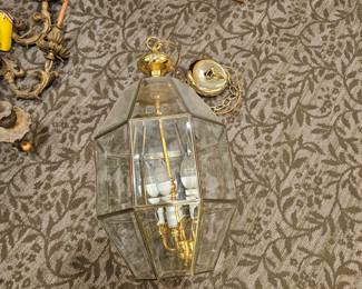 Mcm oversized glass and brass entrance chandeliere