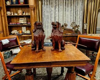 2 incredible hand carved mahogony dogs