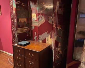 Eight panel screen. Entertainment cabinet