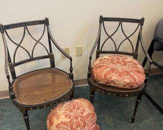 Antique cane chairs, includes down cushions