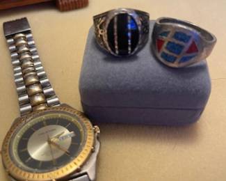 Men's sterling rings, Halston wrist watch