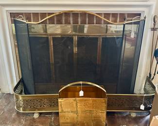 Fireplace set in polished brass