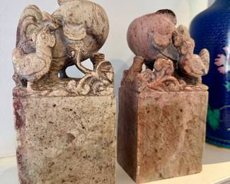 Carved soapstone bookends