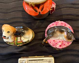 Limoges trinket boxes, including lobster pot (top)