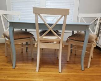 Painted Kitchen Table (No Leaves) and 4 Painted Side Chairs w/ Cushions