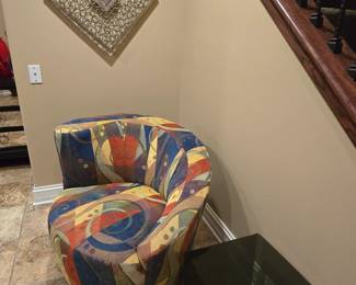 Artistic Decorative artisie, art deco chair and smoked glass side table