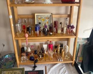 Perfume bottles,ruby red vase, milk glass banana boat