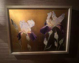 Purple Irises on Gold Leaf by Katherine Cook. Accompanied by a certificate of authenticity and a thank you letter from the artist. Sold to collector in 2016