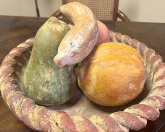Vintage South American ceramic fruit bowl with the fruit 