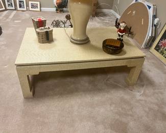 Vintage grasscloth cocktail table. Grasscloth is in excellent condition