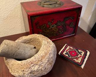 Travel finds 
Native Rock/pestal

A Chinese Red Lacquer Lidded Jewelry Box, Early 20th Century