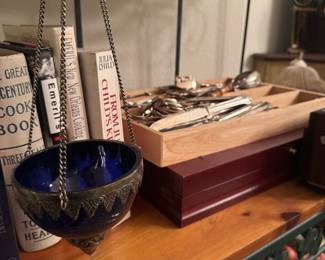 Cobalt Blue Foliate Etched  Bell Jar Lantern